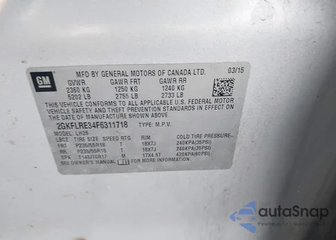 2015 GMC Terrain Sle-2 from USA, damaged, VIN 2GKFLRE34F6311718